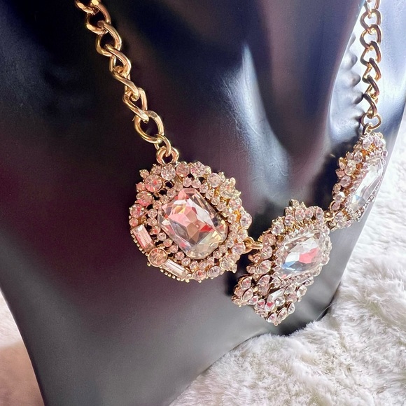 Large Gold Tone Statement Necklace with Crystals and Rhinestones - Picture 4 of 6